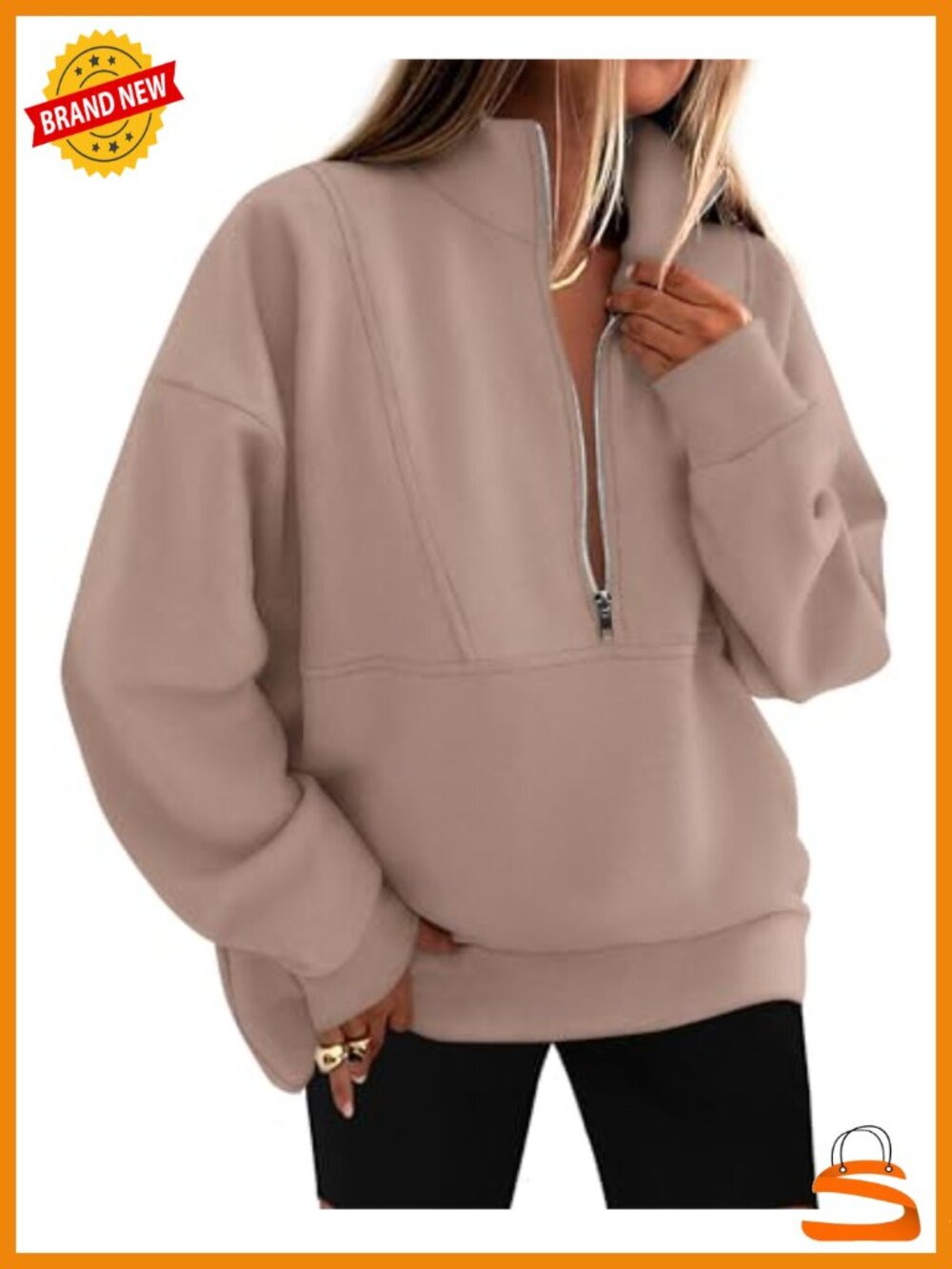 Women's Half Zip Fleece Lined Oversized Sweatshirt Mock Neck Pullover